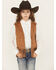 Image #1 - Fornia Girls' Faux Suede Whipstitch Fringe Vest, Camel, hi-res