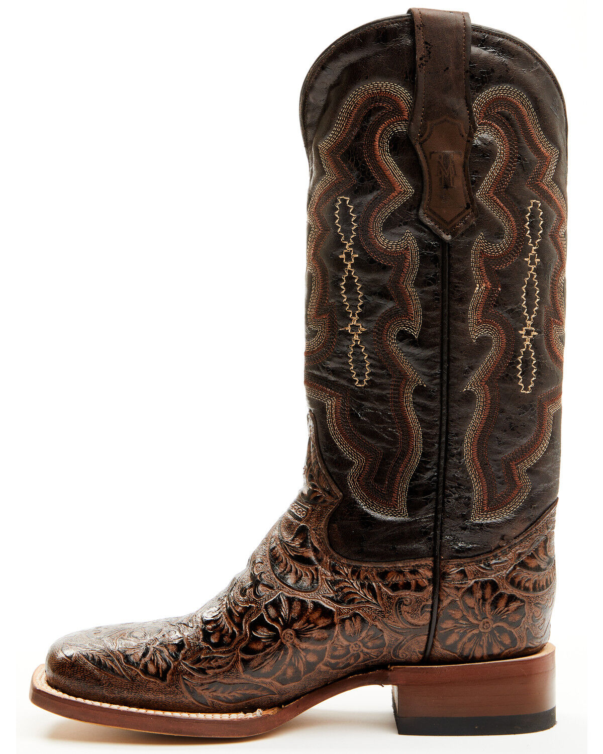 Image #3 - Tanner Women's Hand Tooled Floral Western Boots - Broad Square Toe, Brown, hi-res