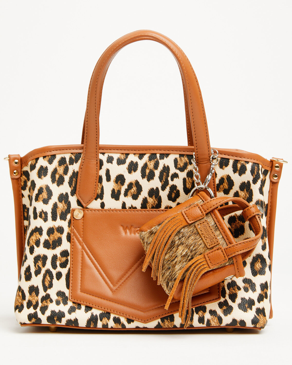 Wrangler X Boot Barn Cowhide Mini Handbag Charm, Brown, hi-res