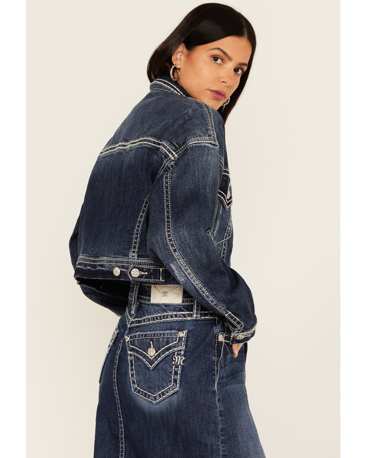 Image #4 - Miss Me Women's Dark Wash Cropped Denim Jacket, Dark Wash, hi-res