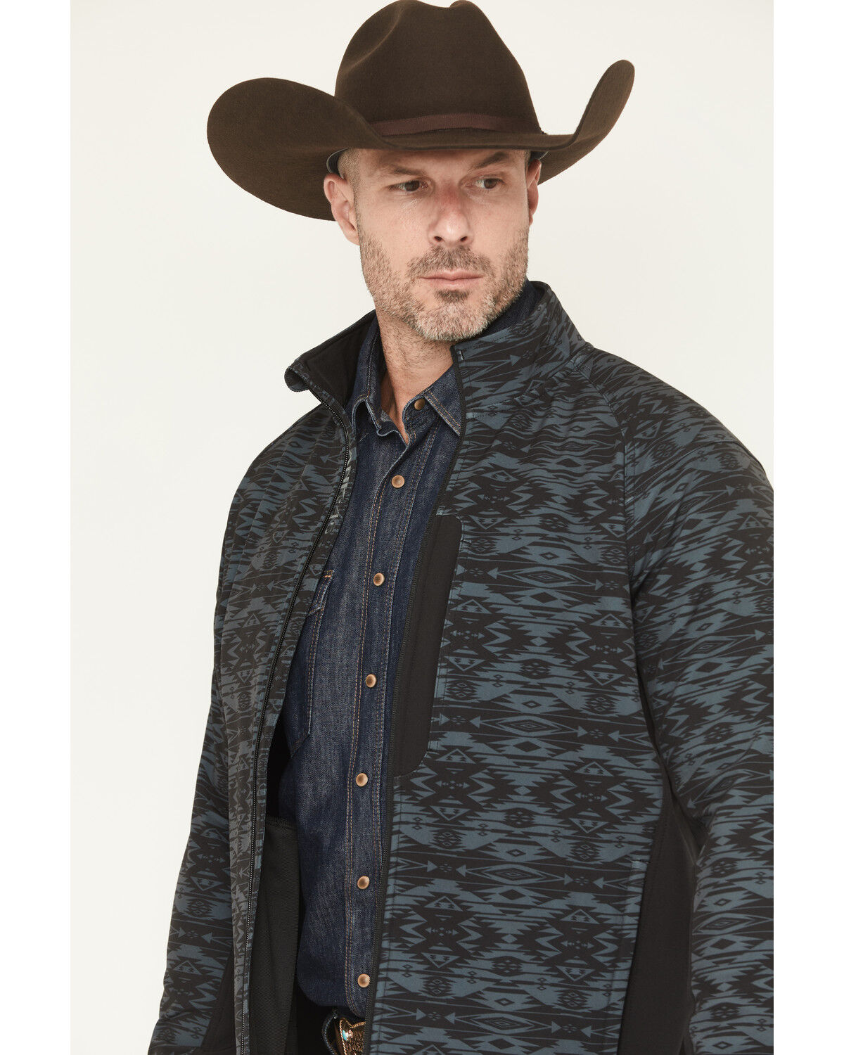 Image #2 - RANK 45&reg; Men's Aries Tonal Southwestern Softshell Jacket, Black, hi-res