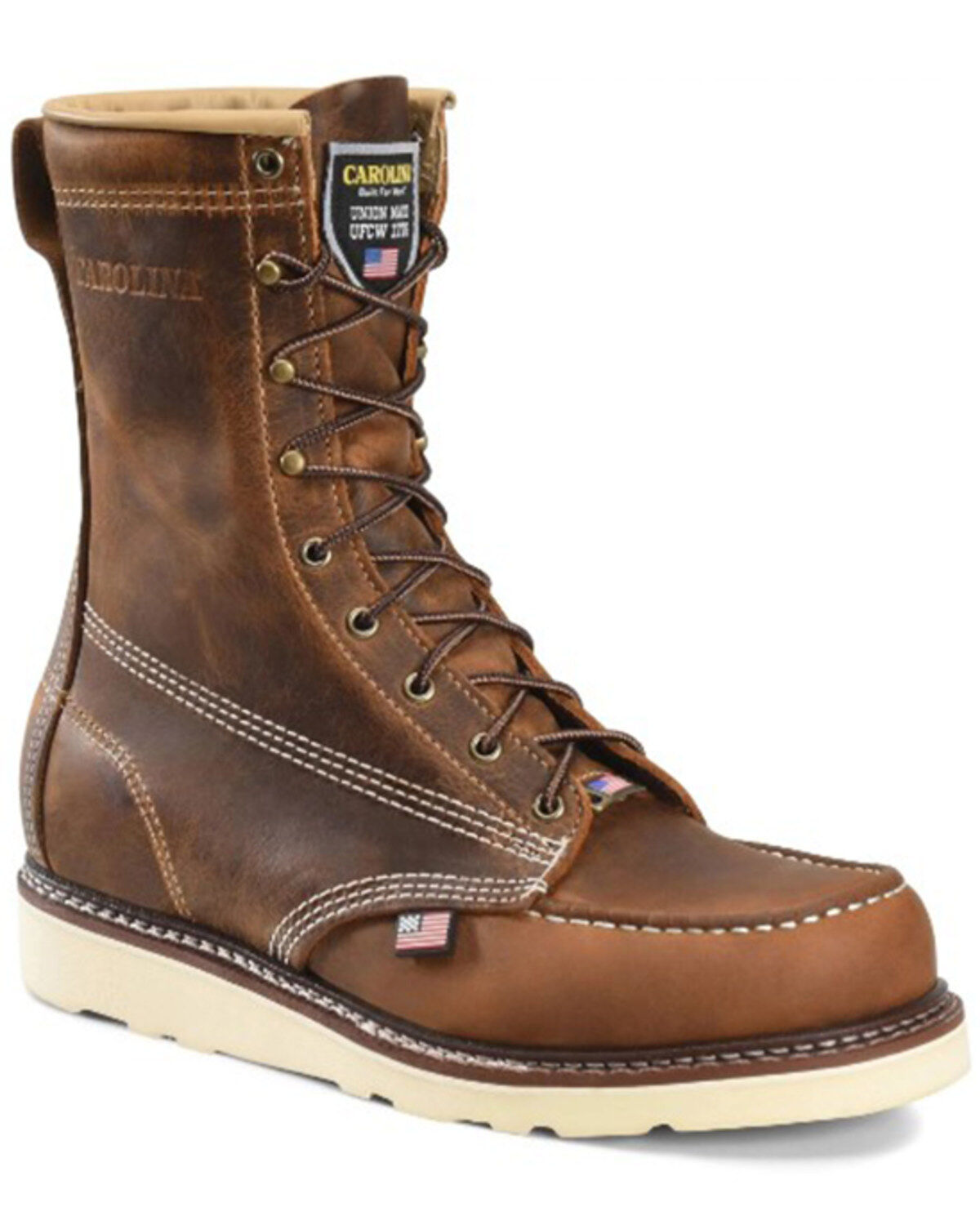Carolina Men's 8" Lace-Up Moc Work Boots - Soft Toe, Brown, hi-res