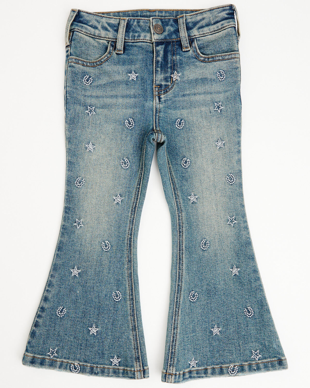 Shyanne Toddler Girls' Amber Dark Wash Embroidered Lacey Flare Stretch Denim Jeans, Dark Wash, hi-res