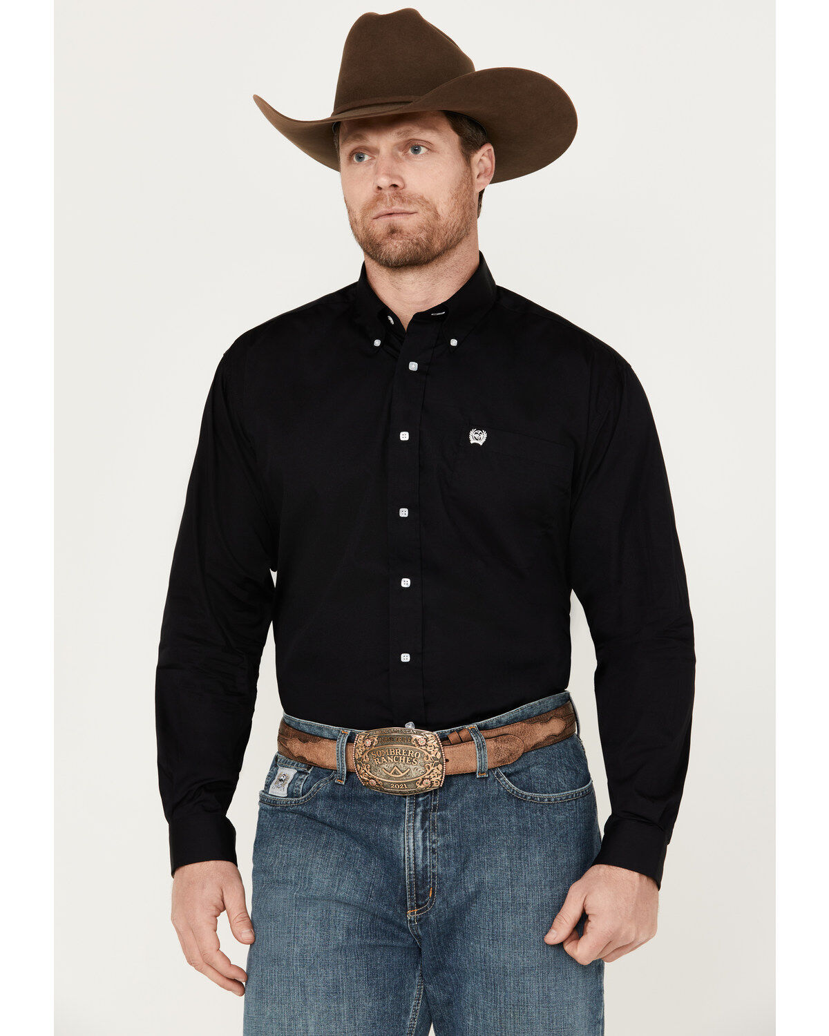 Image #1 - Cinch Men's Solid Long Sleeve Button-Down Western Shirt, Black, hi-res