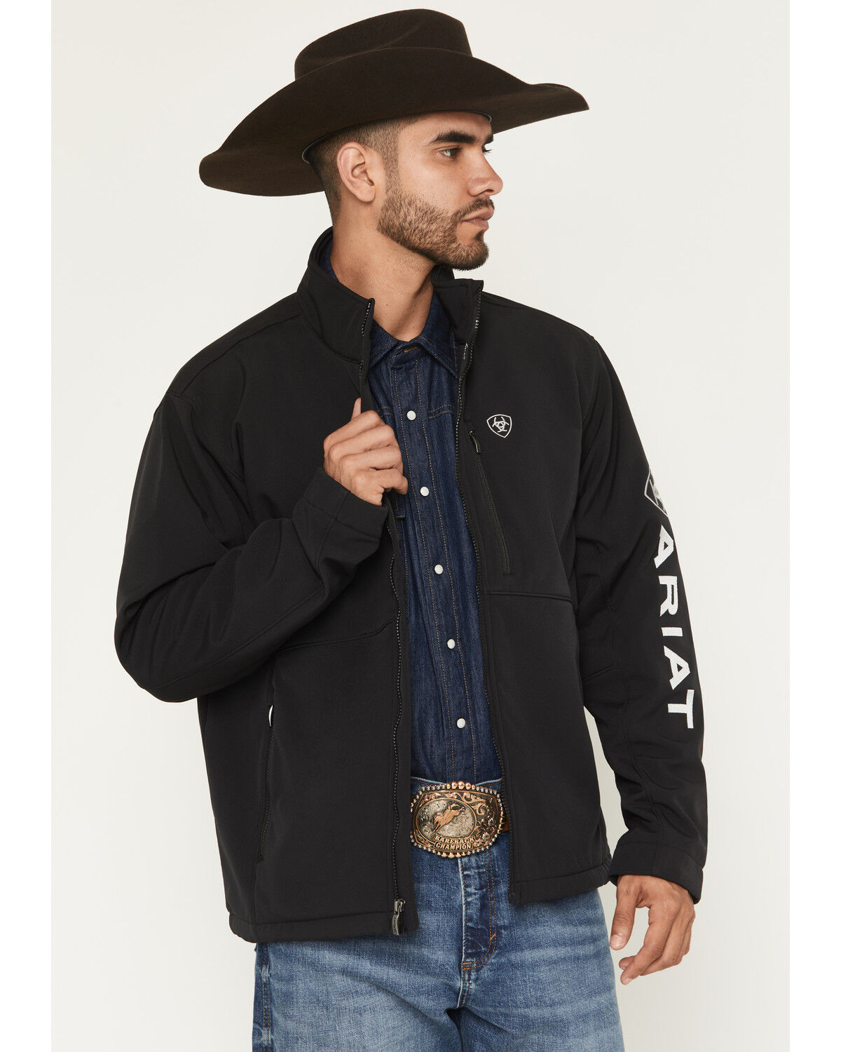 Image #1 - Ariat Men's Logo Concealed Carry Softshell Jacket, Black, hi-res