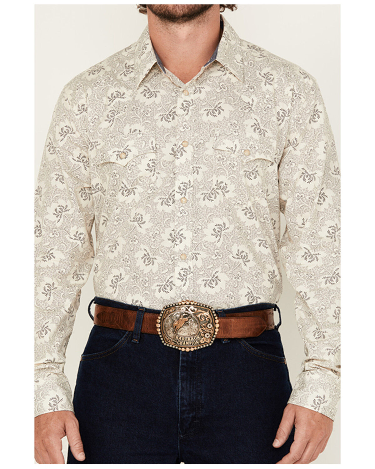 Image #3 - Cody James Men's Treven Floral Print Long Sleeve Snap Western Shirt - Tall, Cream, hi-res