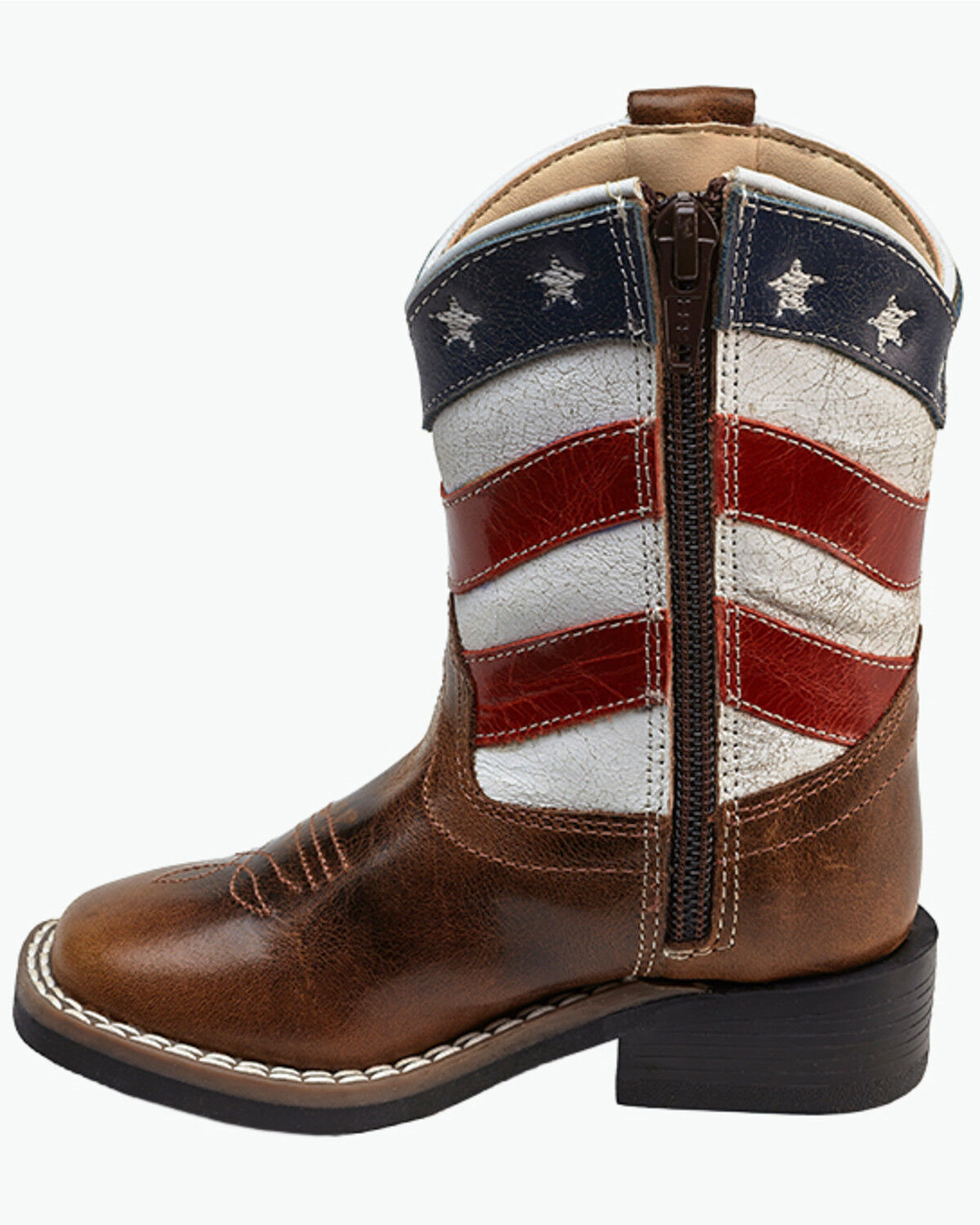 Image #3 - Old West Toddler Boys' Americana Western Boots - Broad Square Toe, Red/white/blue, hi-res