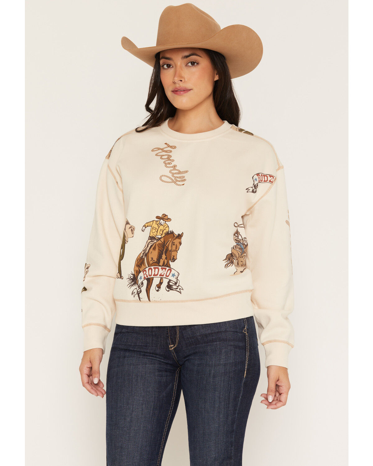 Image #1 - Ariat Women's Rodeo Rancher Graphic Sweatshirt, Cream, hi-res