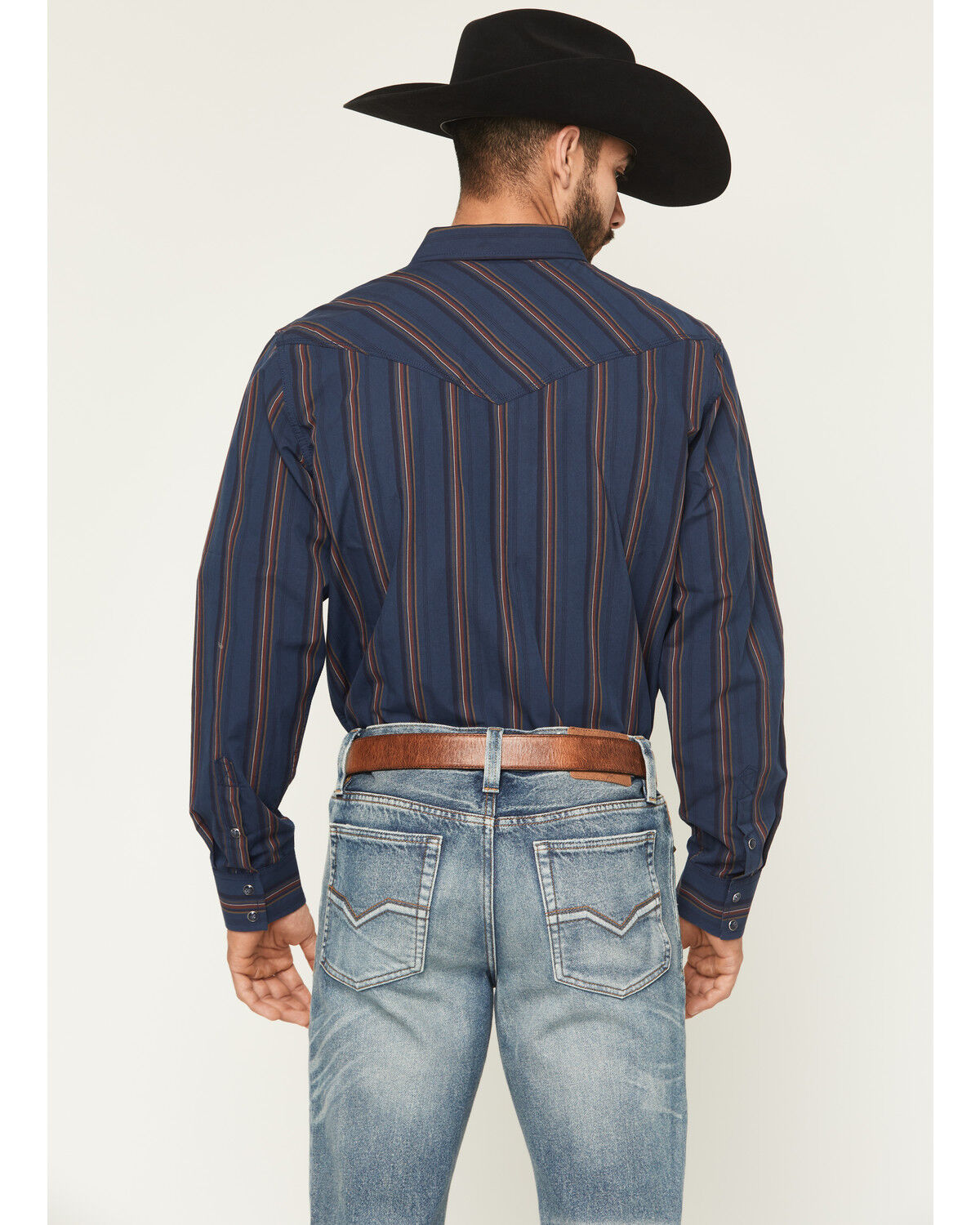 Image #4 - Moonshine Spirit&reg; Men's Riff Stripe Print Long Sleeve Snap Western Shirt, Navy, hi-res