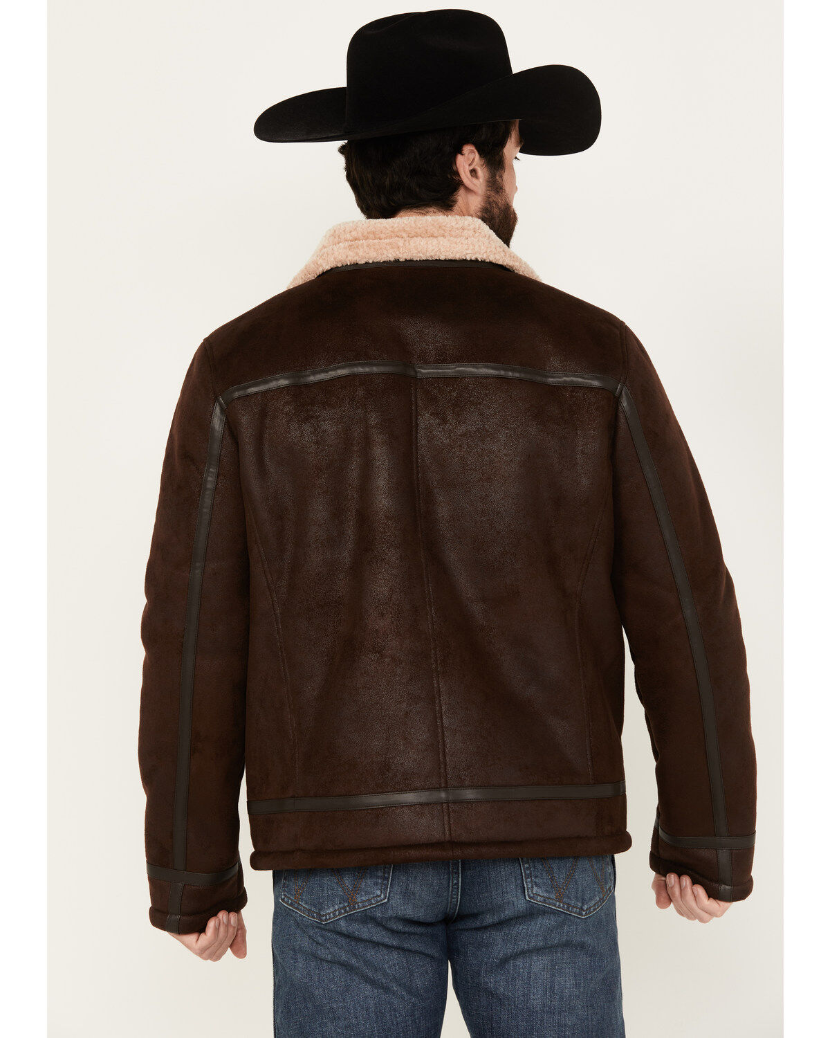 Image #4 - Moonshine Spirit&reg; Men's Sherpa Lined Faux Leather Jacket, Dark Brown, hi-res