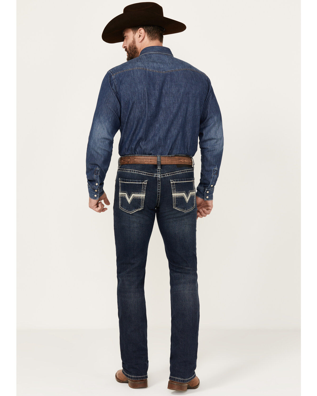 Image #1 - Rock & Roll Denim Men's Revolver Dark Vintage Wash Slim Straight Stretch Denim Jeans, Dark Medium Wash, hi-res