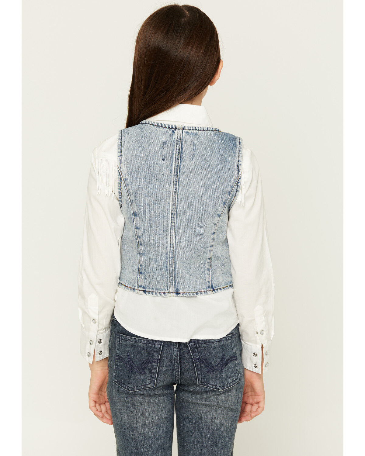 Image #4 - 26 International Girls' Denim Heart Pocket Vest, Medium Wash, hi-res
