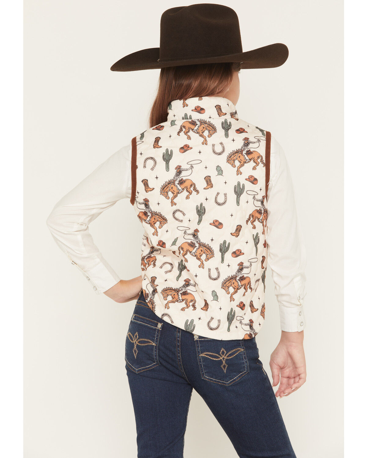Image #4 - Fornia Girls' Horse Printed Vest, White, hi-res