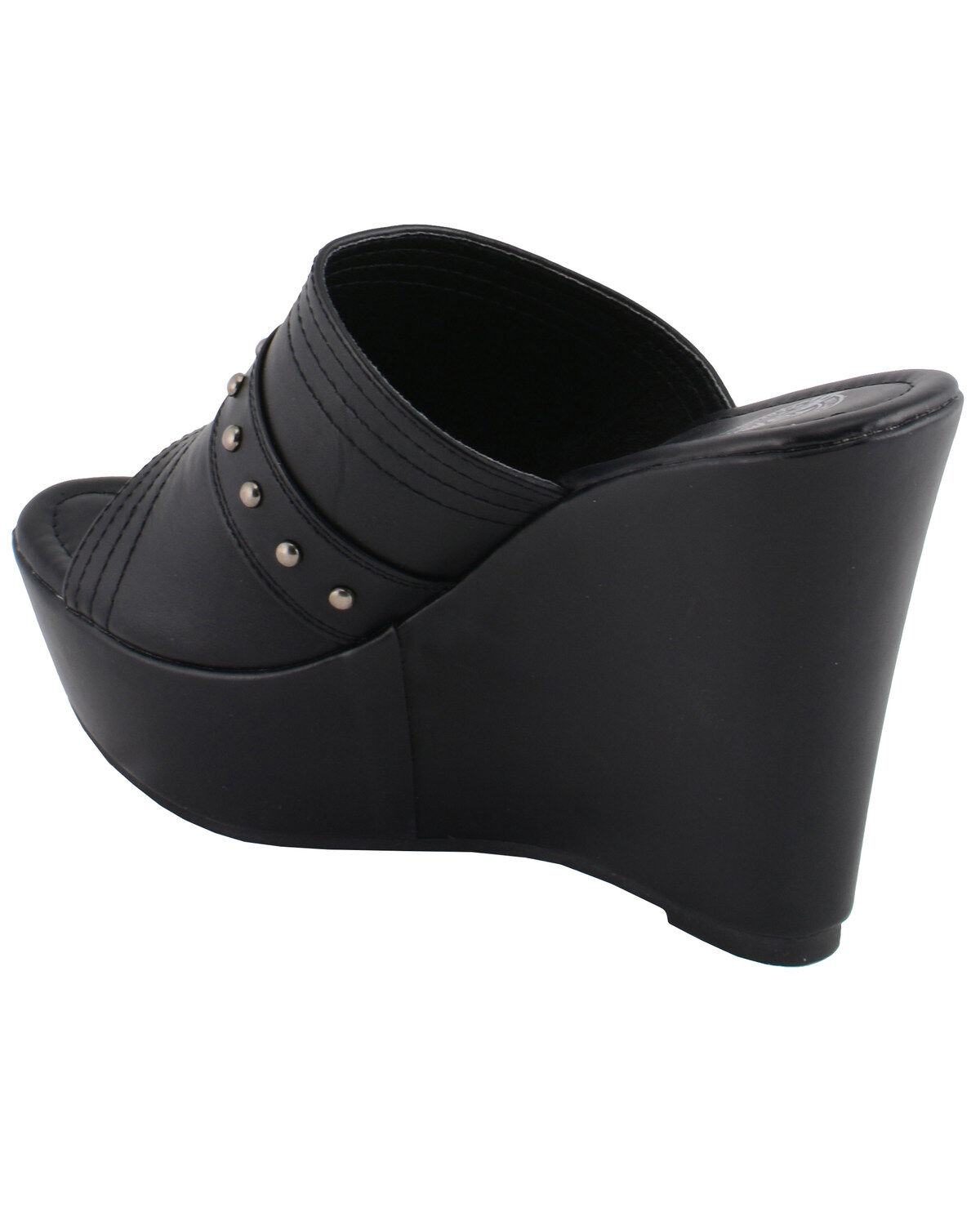 Image #8 - Milwaukee Leather Women's Rivet Detail Open Toe Wedge Sandals, Black, hi-res