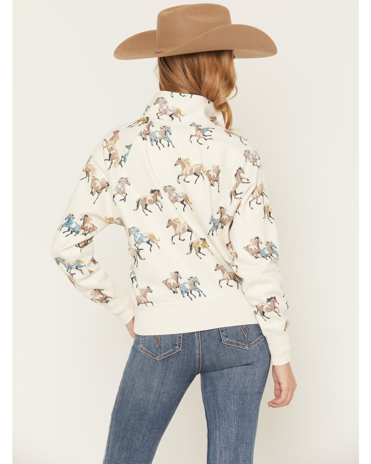 Image #4 - Shyanne Women's Horse Print 1/2 Zip Fleece Pullover, Cream, hi-res