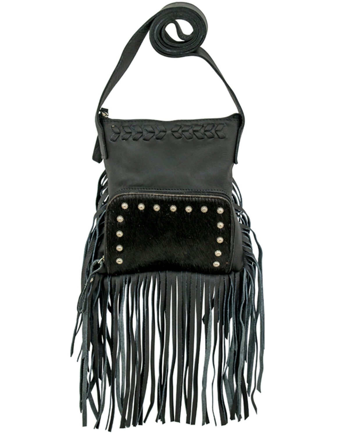 Image #1 - American West Women's Hair-On Fringe Handbag, Black, hi-res