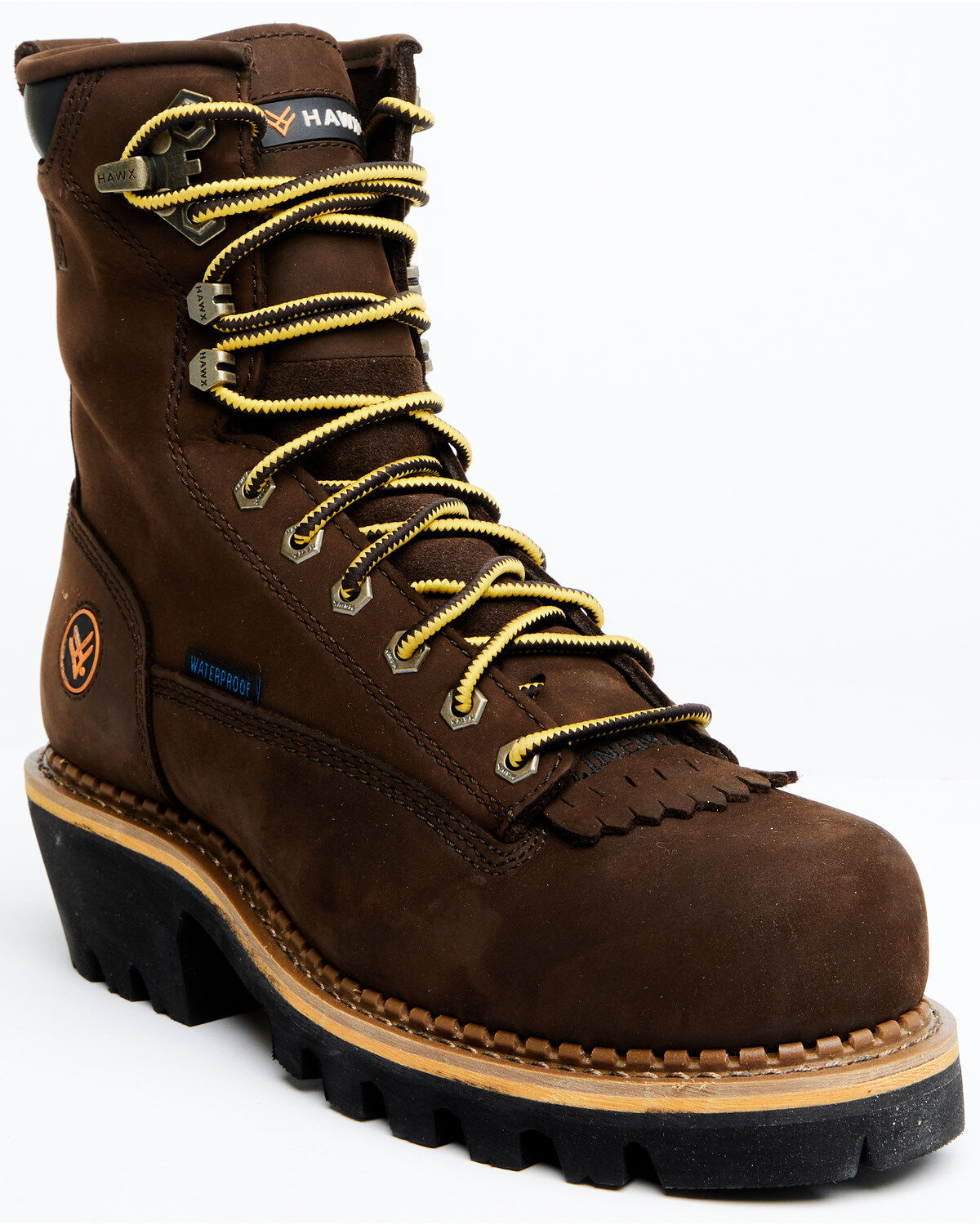 Hawx Men's 8" Lineman Lace-Up Waterproof Work Boot - Composite Toe, Brown, hi-res