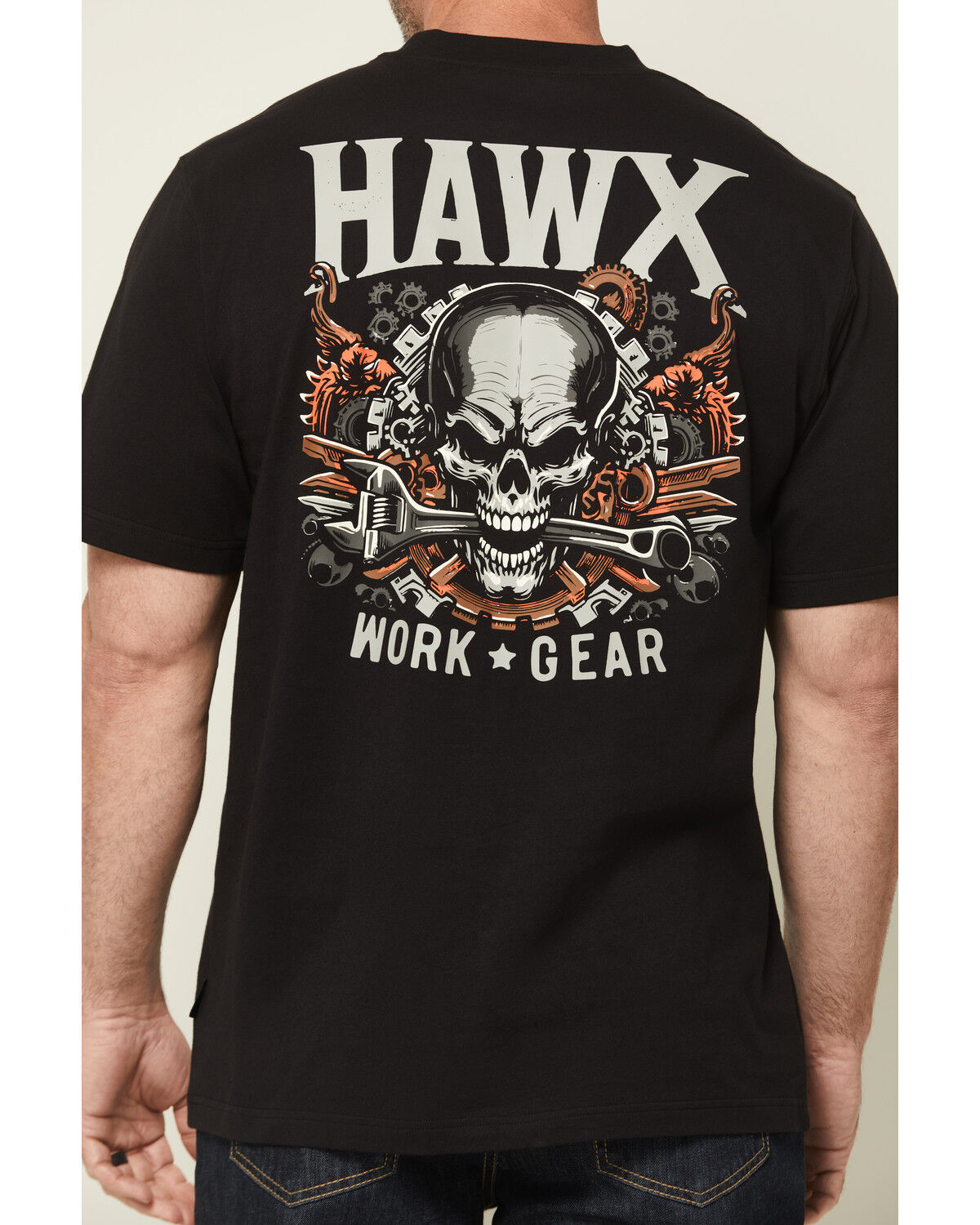 Image #4 - Hawk Men's Skull Short Sleeve Graphic Work T-Shirt, Black, hi-res