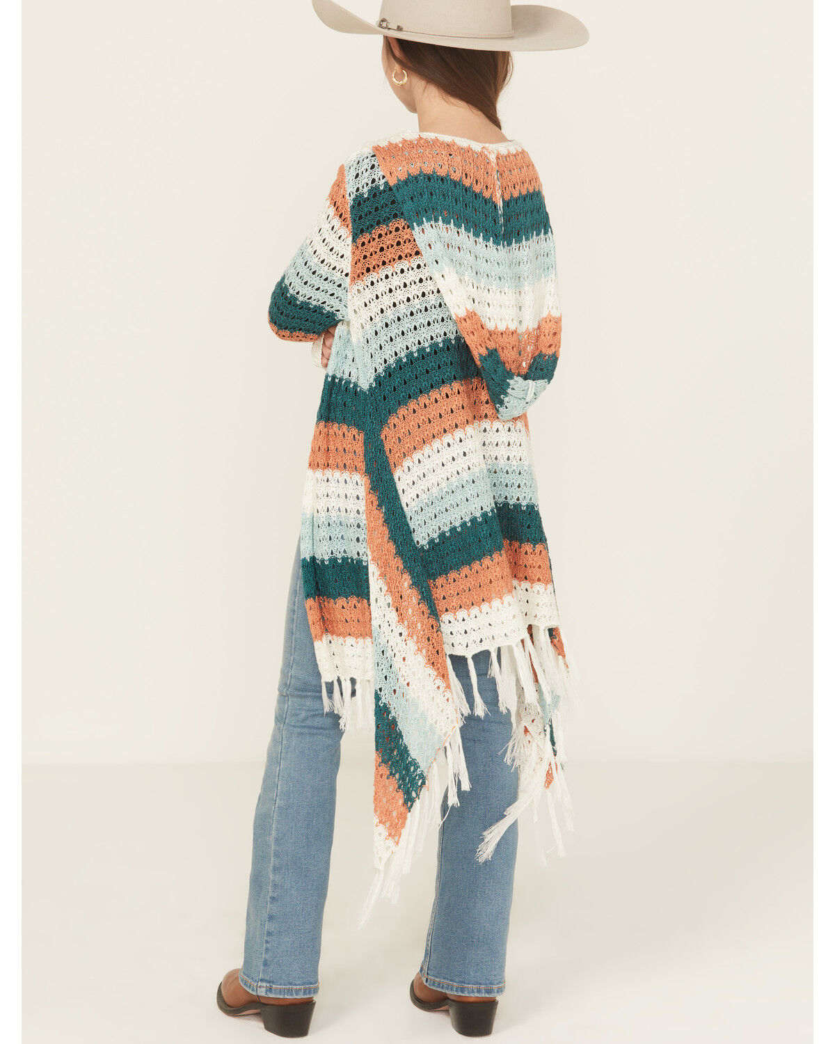 Image #4 - Rock & Roll Denim Girls' Striped Fringe Cardigan, Ivory, hi-res