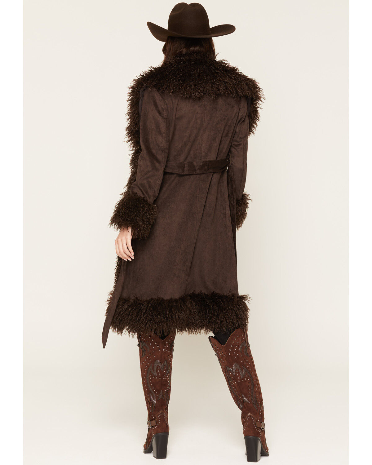 Image #4 - Azalea Wang Women's Gilda Long Faux Fur Trench Coat, Chocolate, hi-res