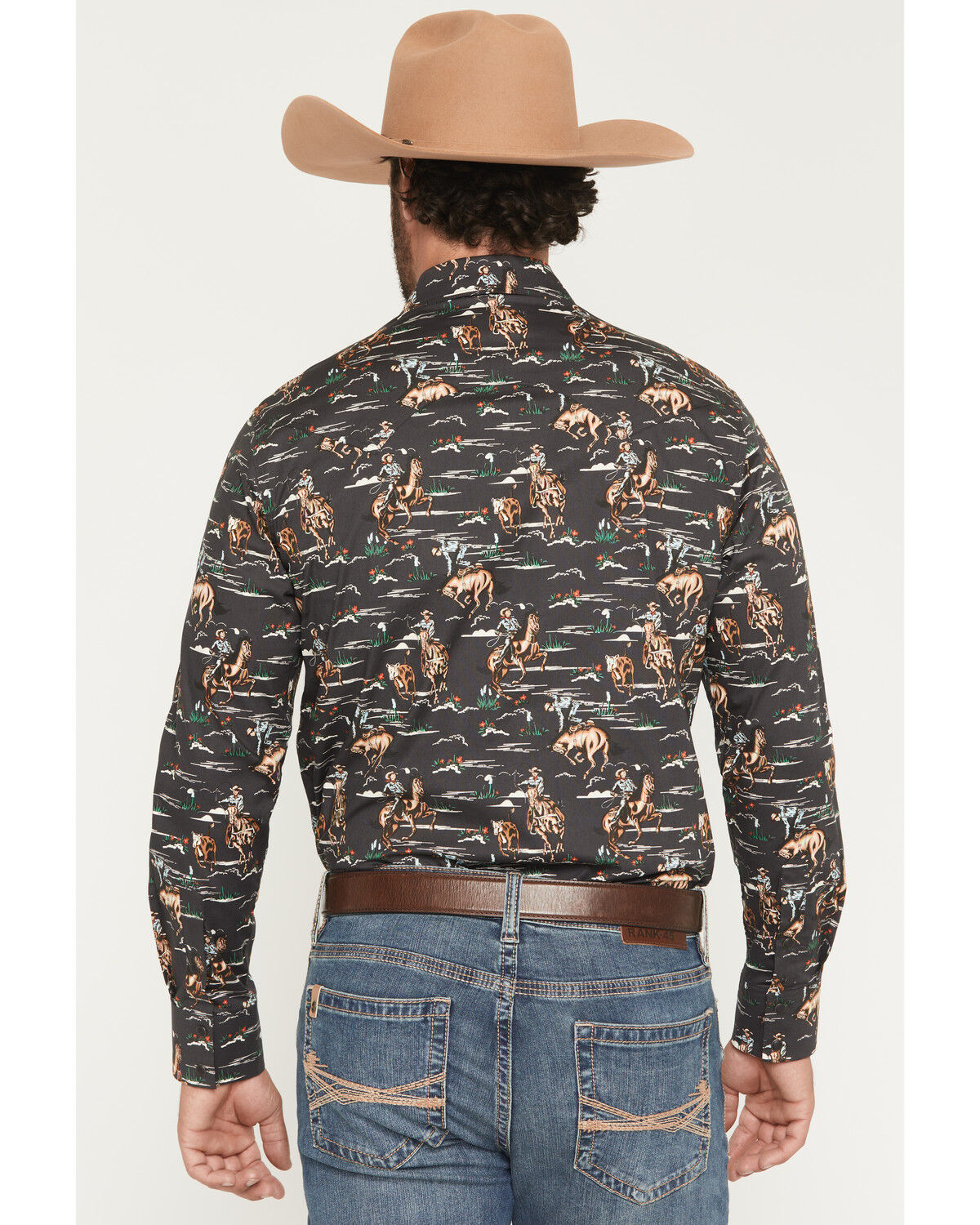 Image #4 - Rock & Roll Denim Men's Vintage Conversational Print Long Sleeve Snap Western Shirt, Charcoal, hi-res
