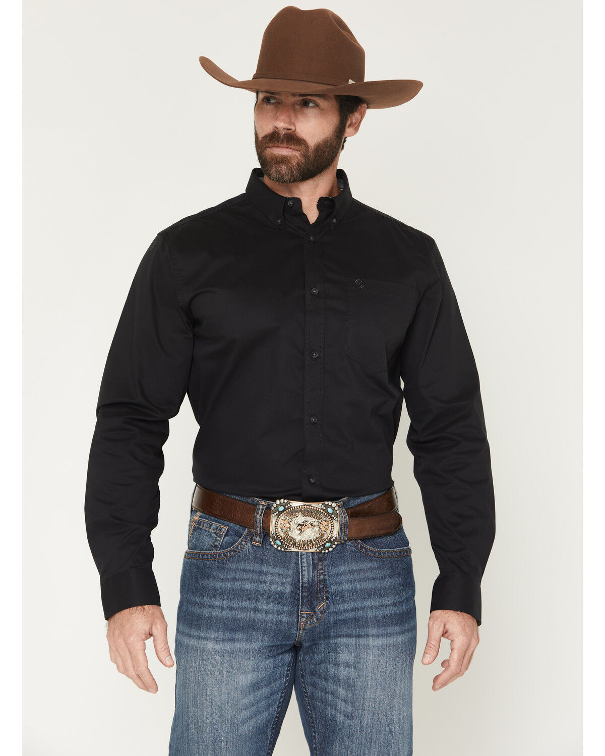 Cody James Men's Basic Solid Long Sleeve Button-Down Stretch Western Shirt - Tall, Black, hi-res