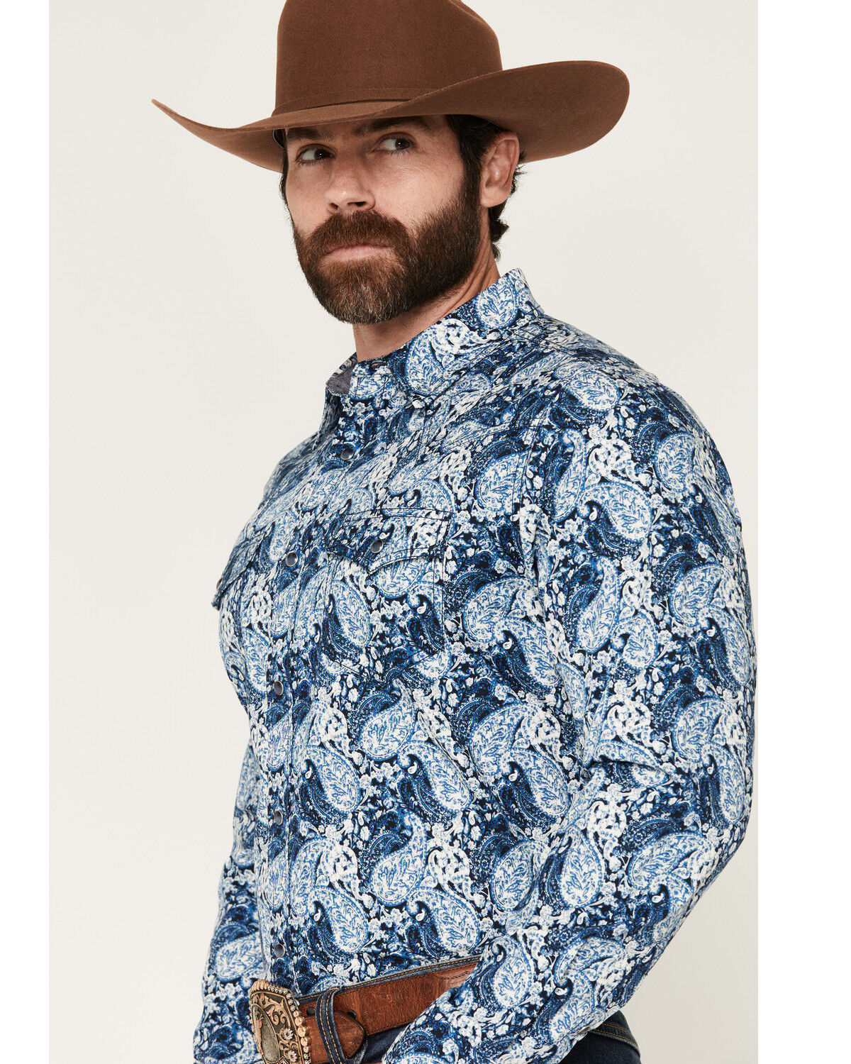 Image #2 - Cody James Men's Escape Route Paisley Print Long Sleeve Snap Western Shirt - Big, Light Blue, hi-res