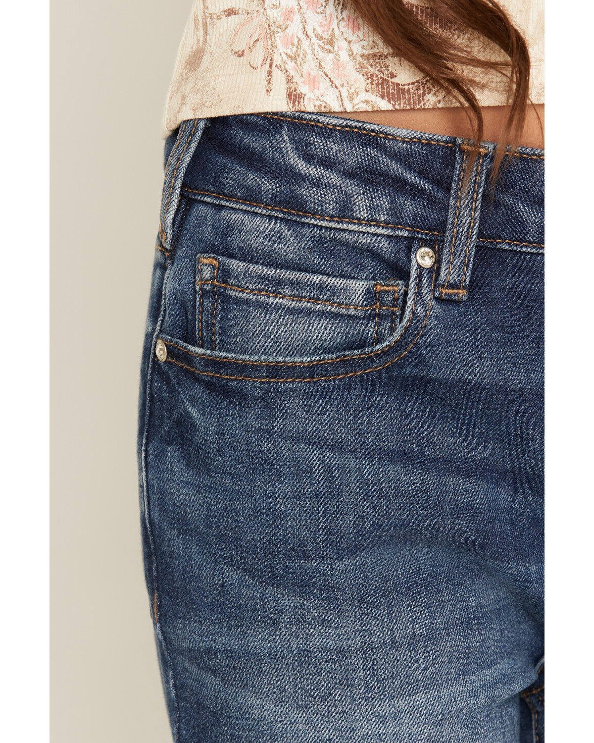Image #4 - Shyanne Girls' Westend Medium Wash Horse Pocket Bootcut Stretch Denim Jeans, Medium Wash, hi-res