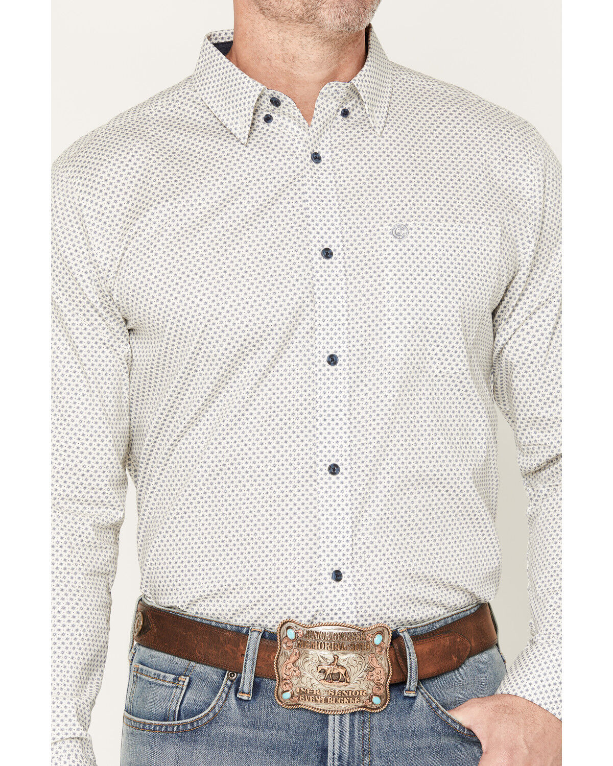 Image #3 - Cody James Men's NFR Geo Print Long Sleeve Button-Down Stretch Western Shirt - Tall, White, hi-res