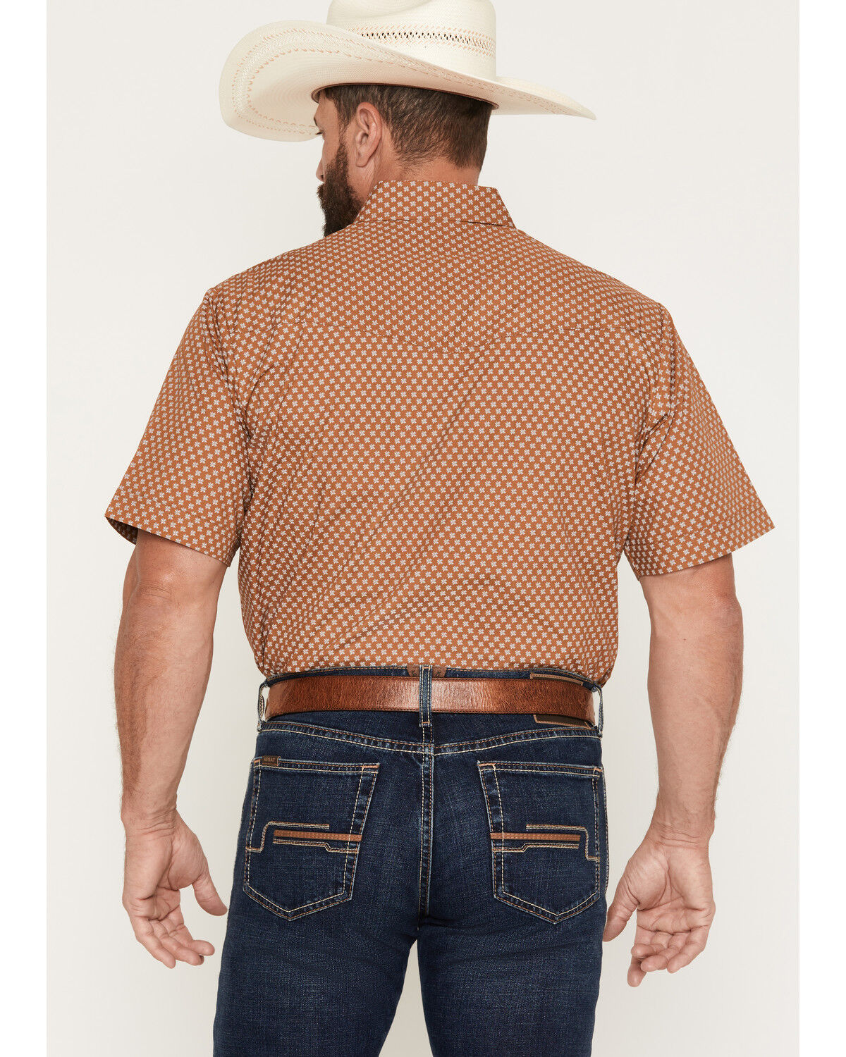 Image #4 - Ely Walker Men's Geo Print Short Sleeve Pearl Snap Western Shirt, Tan, hi-res