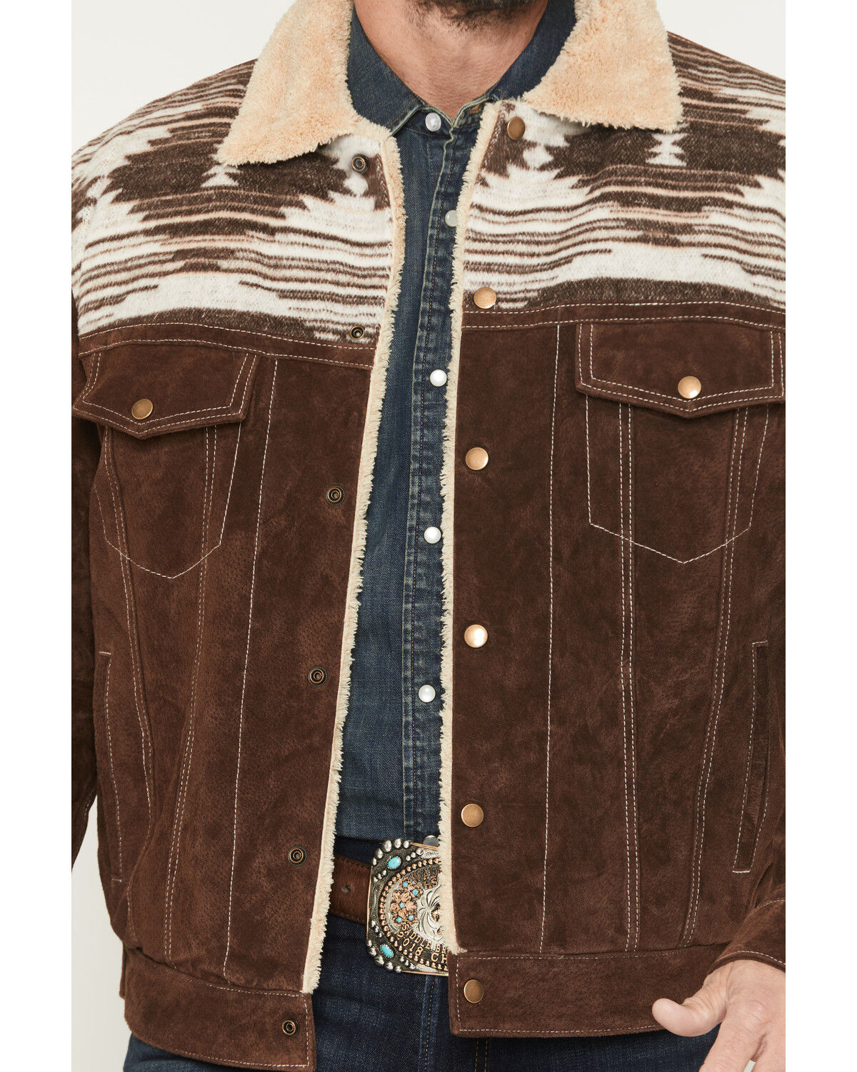Image #3 - Scully Men's Sherpa Lined Boar Suede Trucker Jacket, Chocolate, hi-res