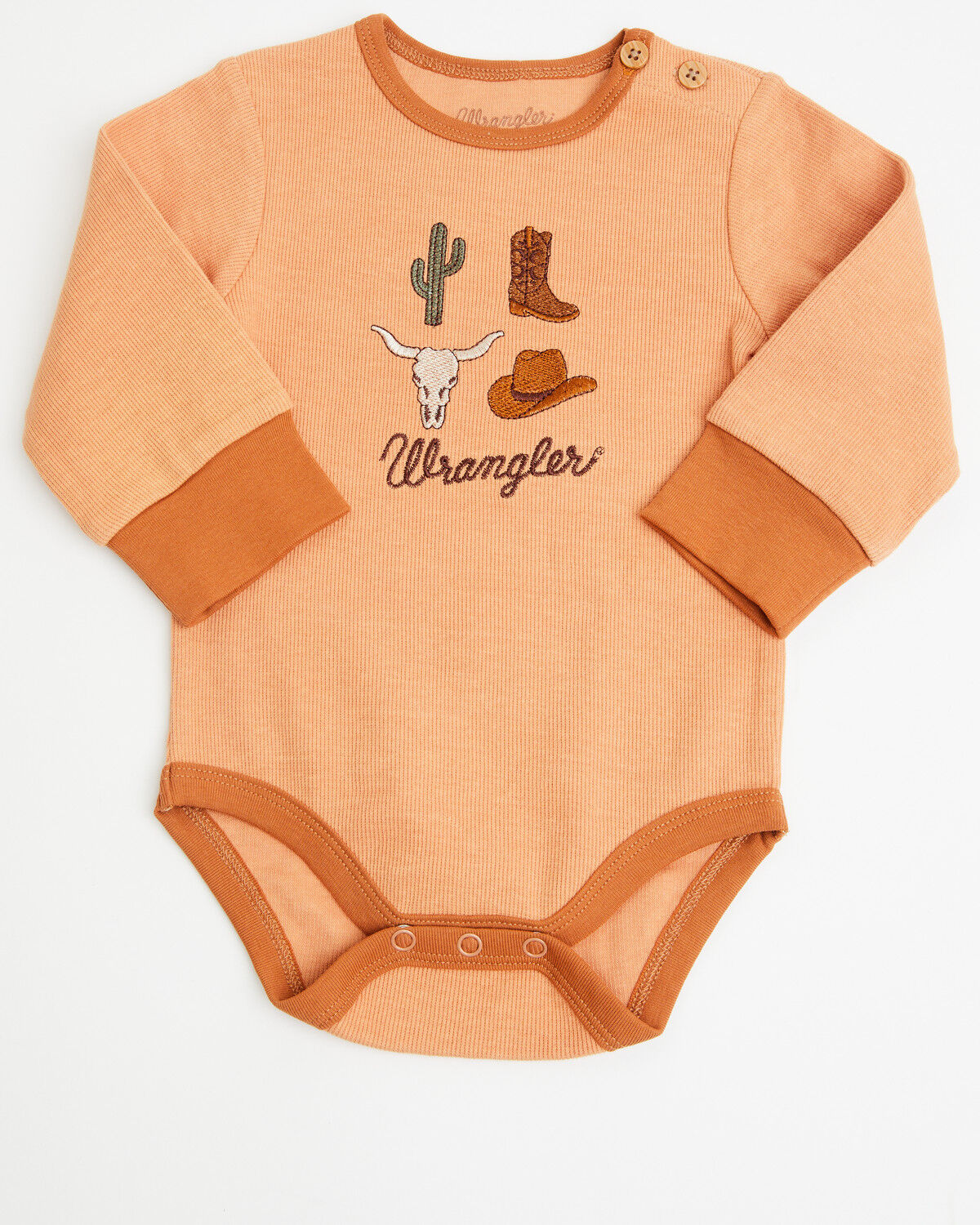 Image #1 - Wrangler Infant Boys' Logo Icon Onesie, Brown, hi-res