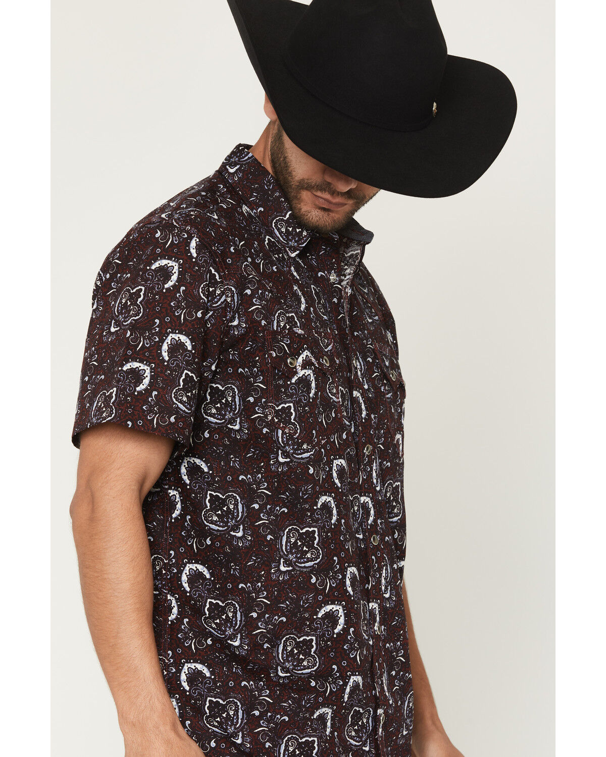 Image #2 - Moonshine Spirit&reg; Men's Purple Haze Paisley Print Short Sleeve Snap Western Shirt, Purple, hi-res