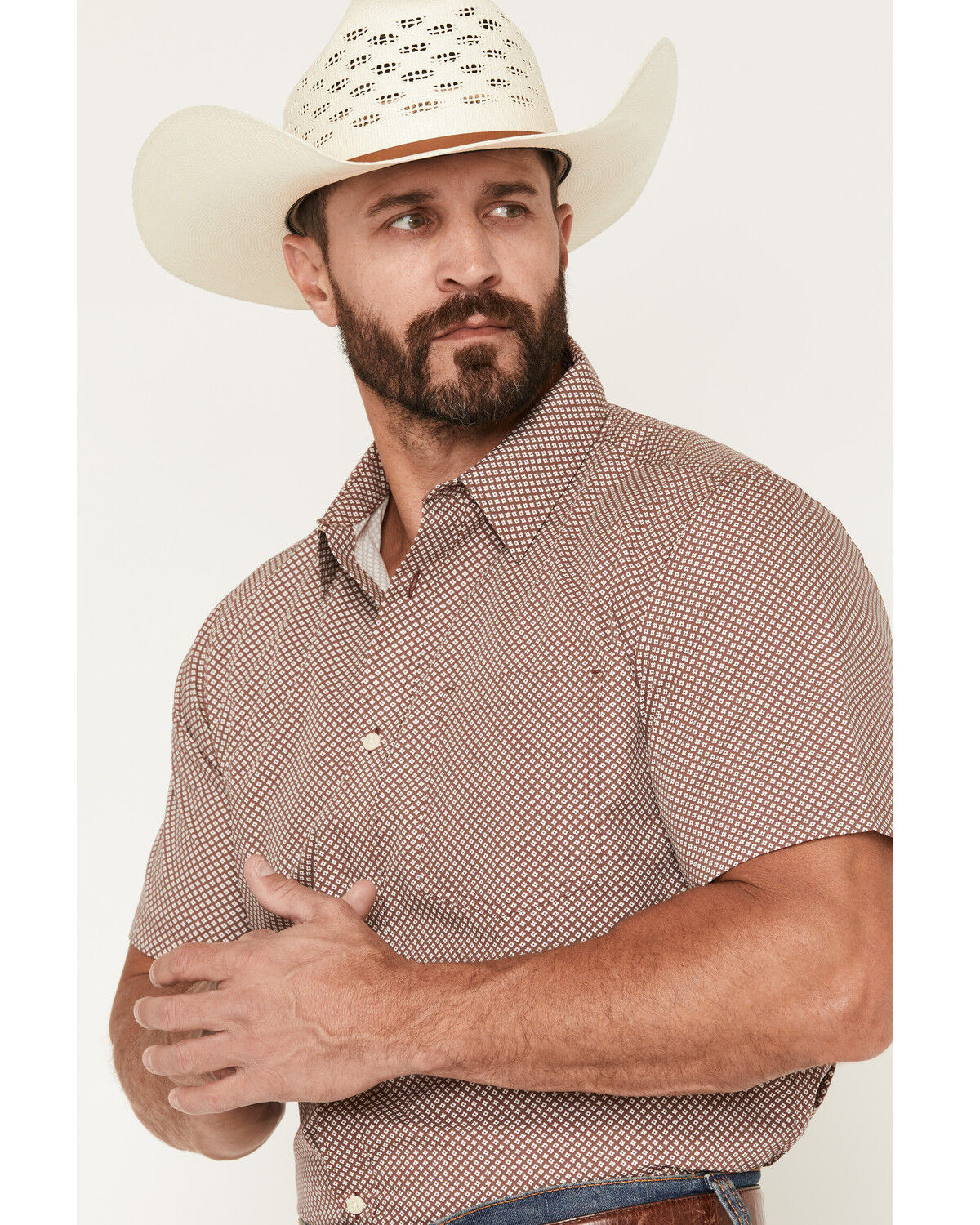 Image #2 - Gibson Trading Co Men's Kick Dust Geo Print Short Sleeve Button-Down Western Shirt - Tall, Burgundy, hi-res