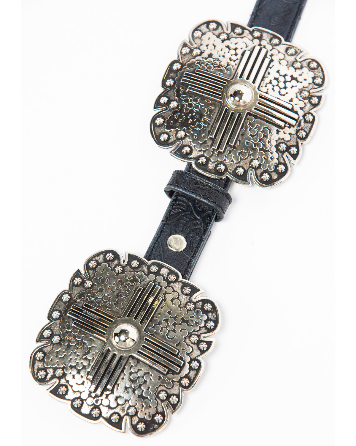 Image #3 - Angel Ranch Women's 1" Square Concho Leather Belt, Black, hi-res