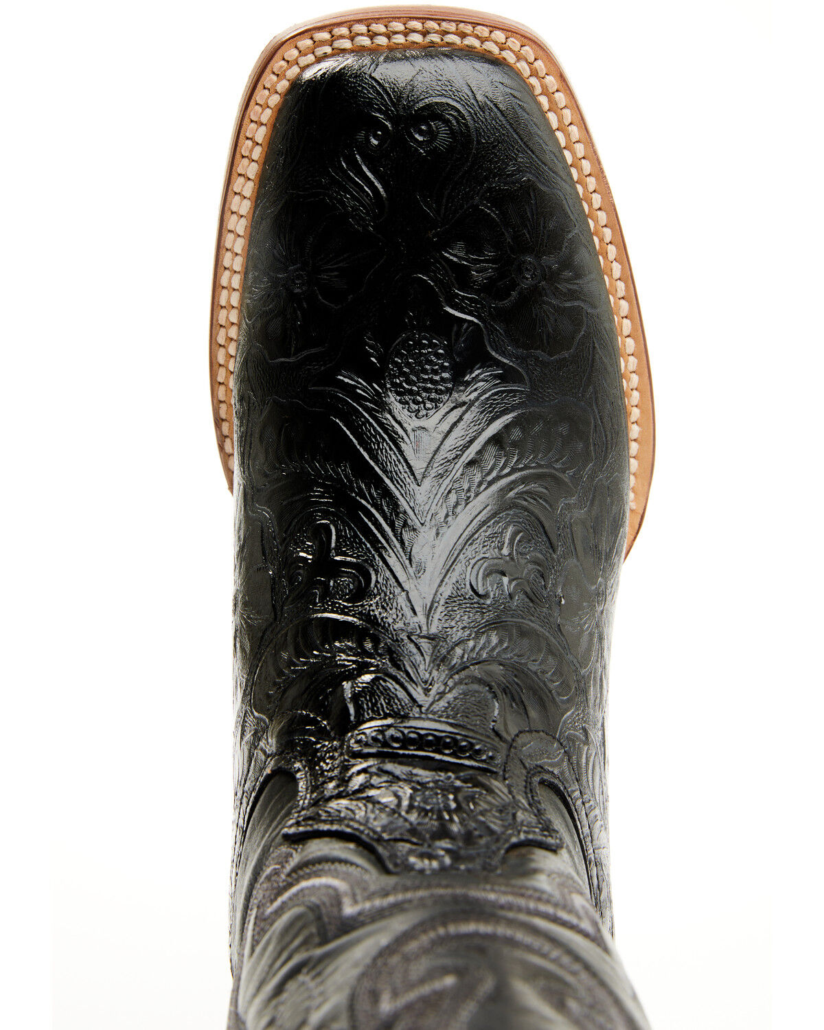 Image #6 - Tanner Mark Women's Mendocino Tooled Western Boots - Broad Square Toe, Black, hi-res