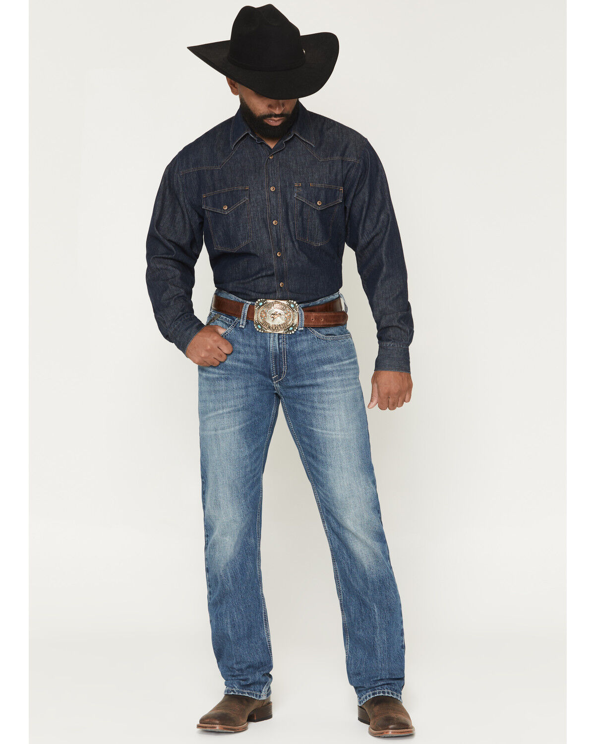 Image #1 - Ariat Men's M4 Kaden Butler Medium Wash Relaxed Straight Denim Jeans, Medium Wash, hi-res