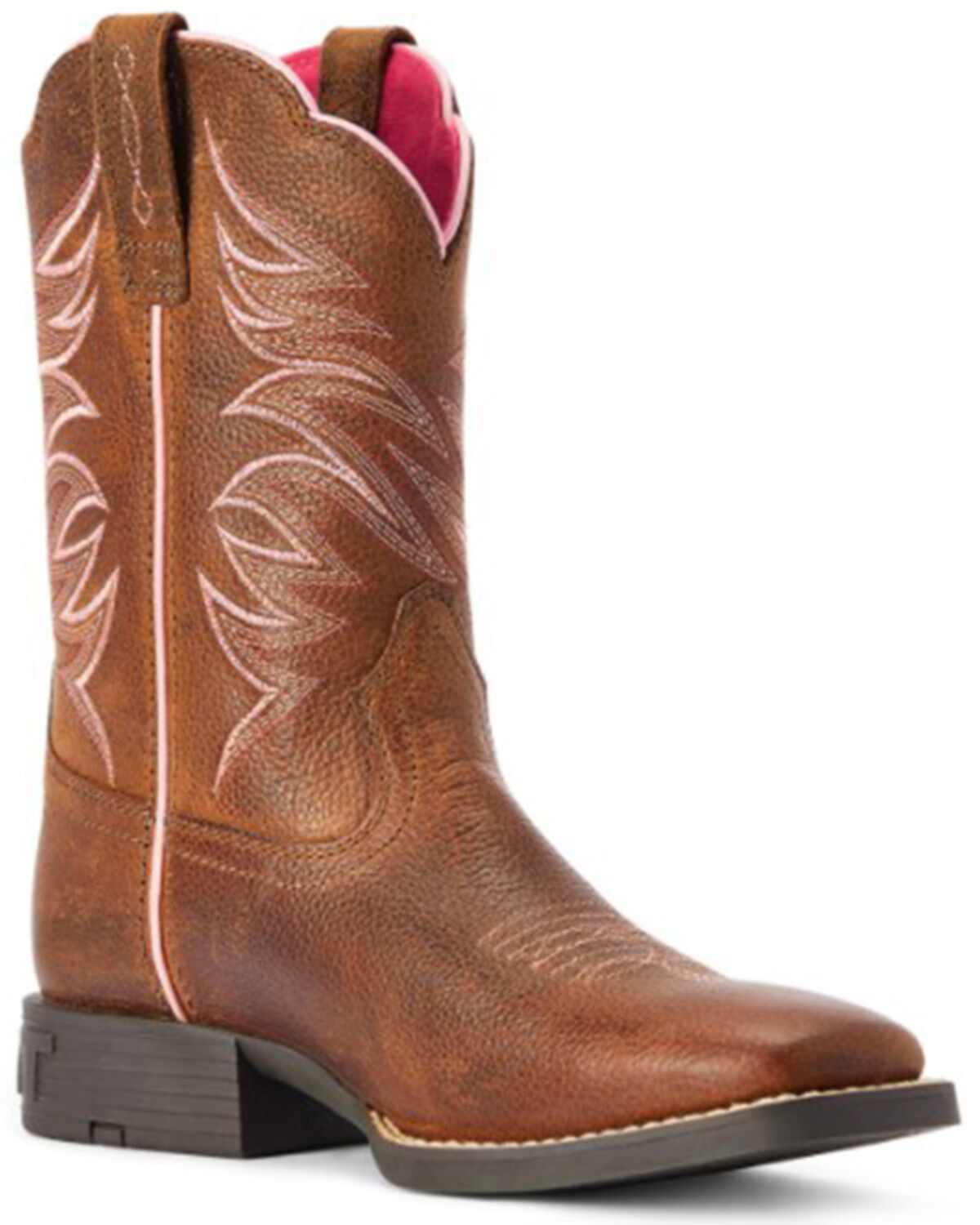 Image #1 - Ariat Girls' Firecatcher Rowdy Western Boots - Broad Square Toe, Brown, hi-res