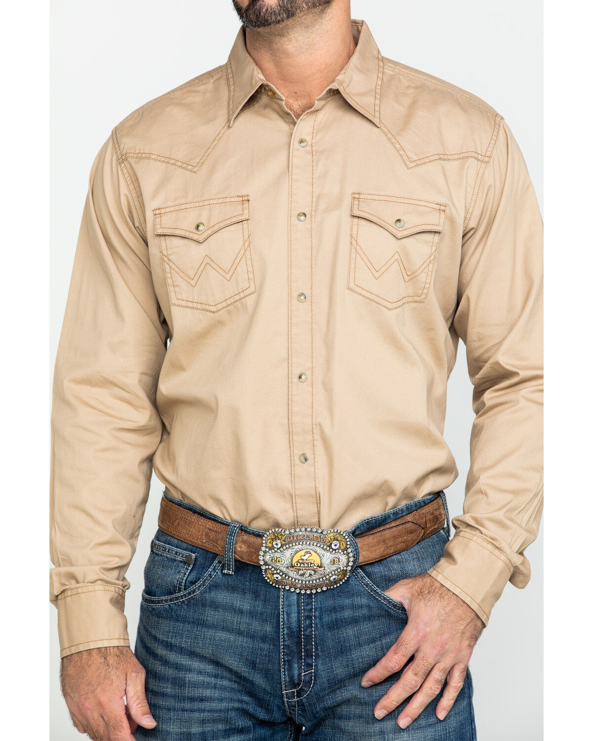 Image #4 - Wrangler Retro Men's Tan Solid Long Sleeve Western Shirt - Tall, Tan, hi-res