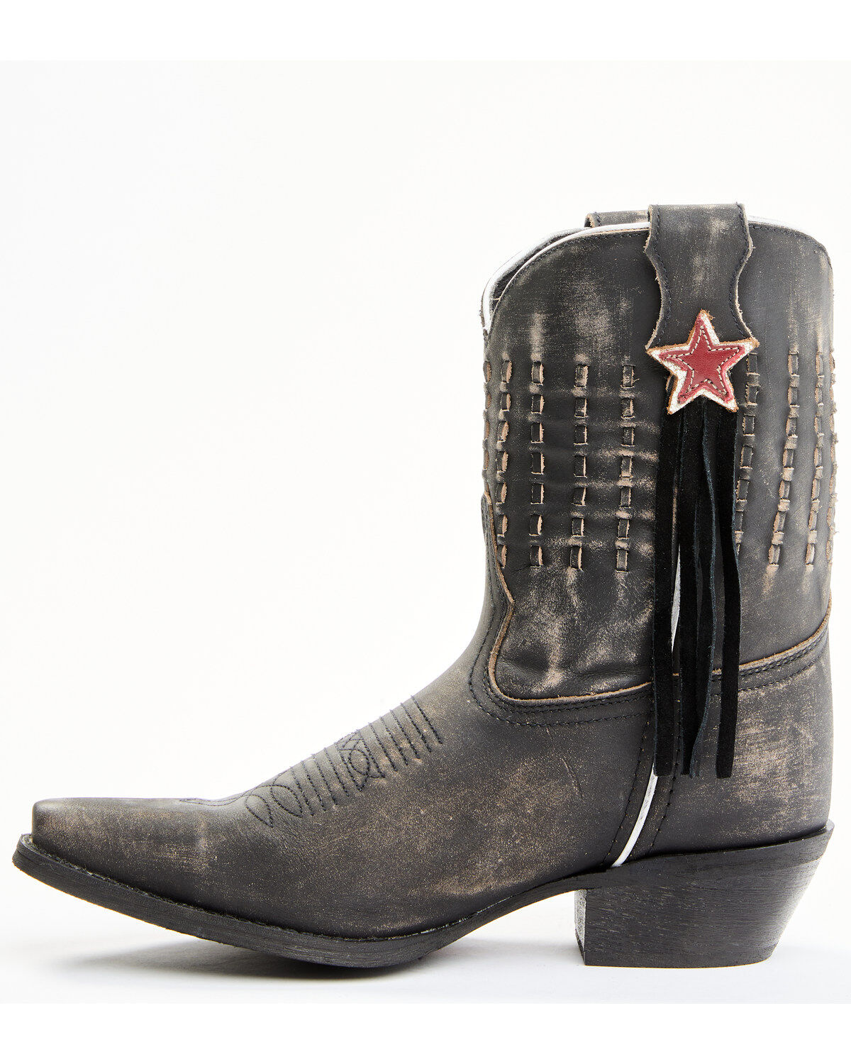 Image #3 - Laredo Women's Black Distressed Fringe Western Boots - Snip Toe, Black, hi-res