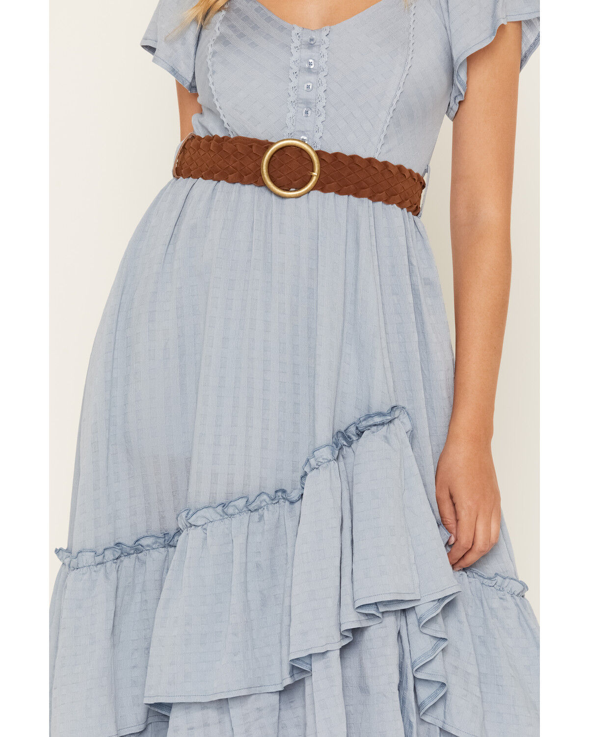 Image #3 - Rosabelle Honey Women's Belted Tiered High-Low Midi Dress, Blue, hi-res