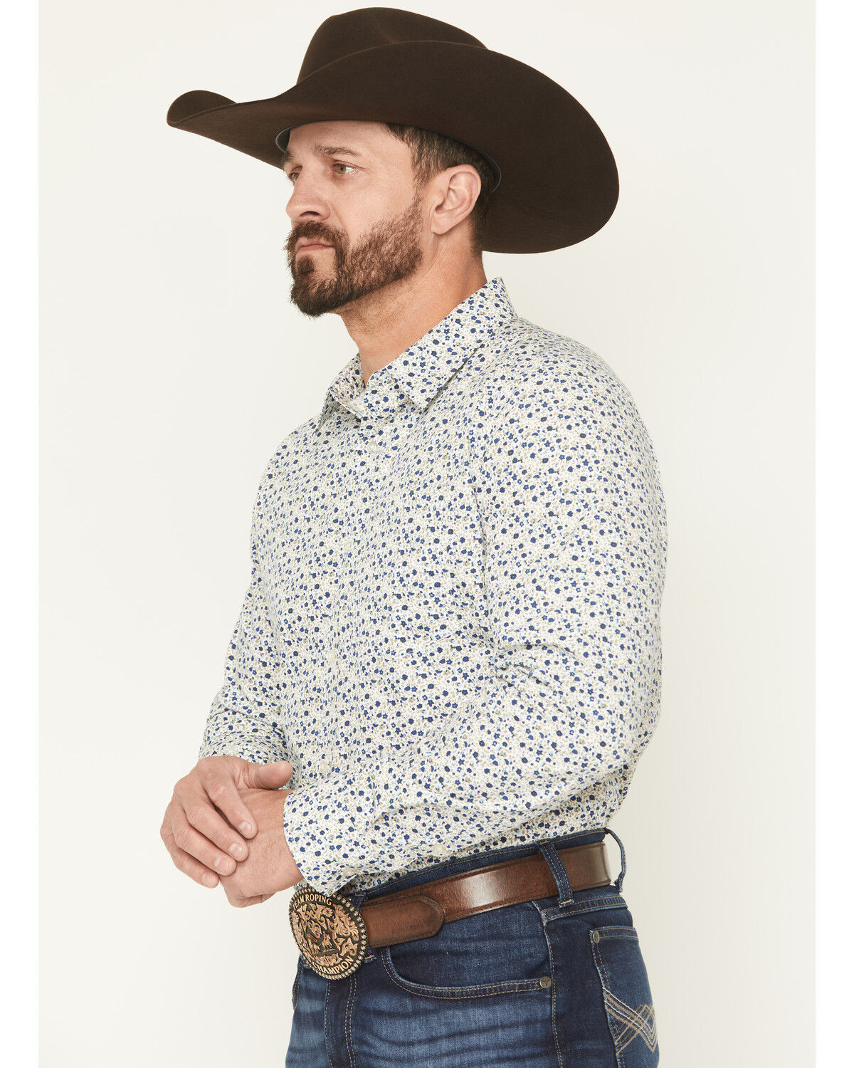 Image #2 - Gibson Trading Co Men's Kick Back Micro Floral Print Long Sleeve Button-Down Stretch Western Shirt, White, hi-res