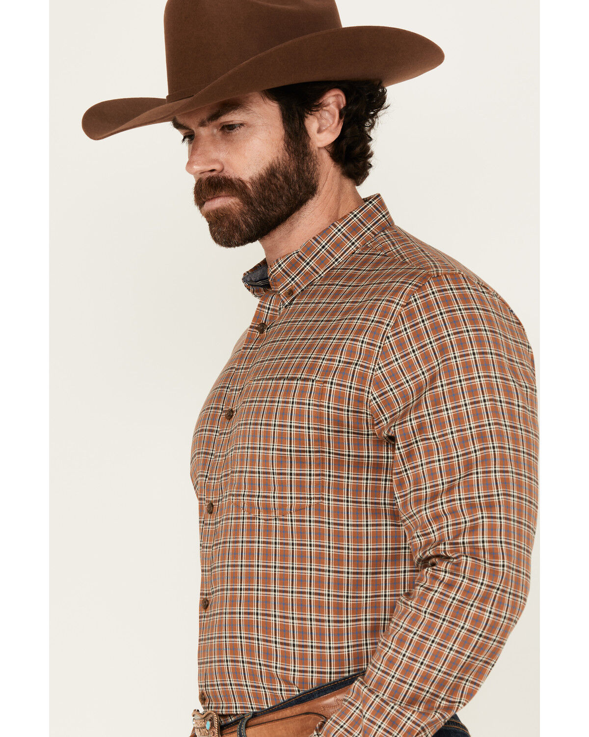 Image #2 - Cody James Men's Adkins Plaid Print Long Sleeve Button-Down Stretch Western Shirt - Tall, Tan, hi-res