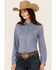 Image #1 - Outback Trading Co Women's Solid Knit Long Sleeve Snap Western Shirt, Blue, hi-res