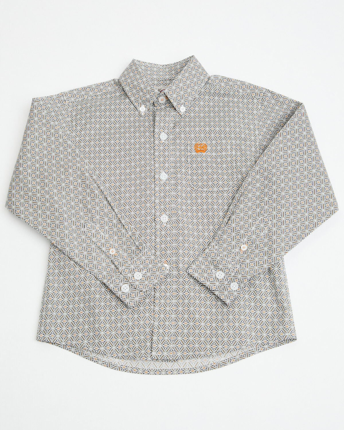 Cinch Toddler Boys' Geo Print Long Sleeve Button-Down Stretch Western Shirt, White, hi-res