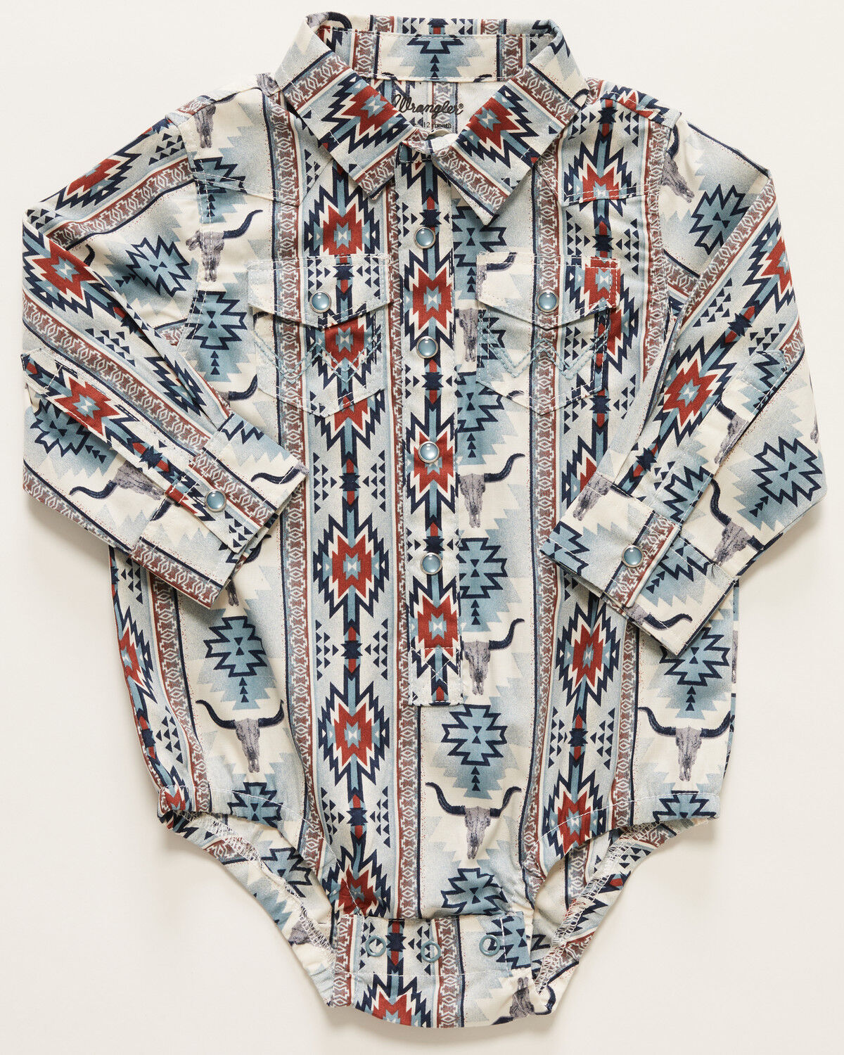 Image #1 - Wrangler Infant Boys' Southwestern Steerhead Print Long Sleeve Snap Western Onesie, , hi-res