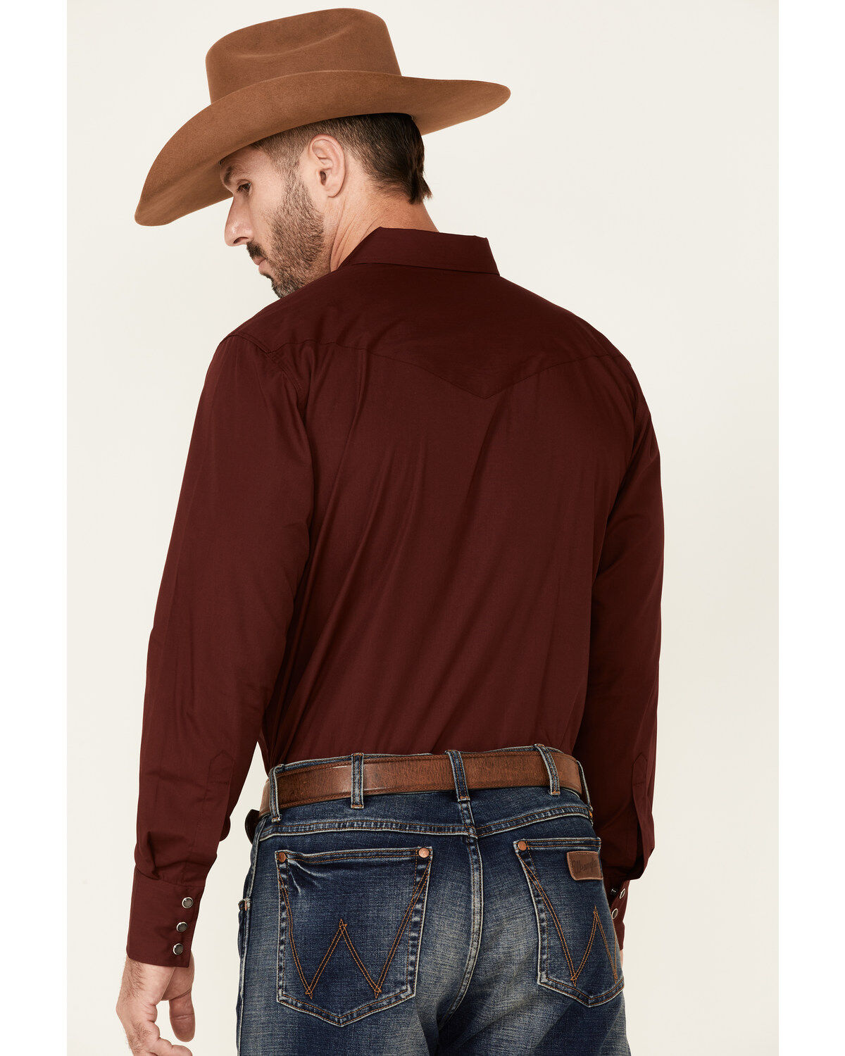 Image #4 - Gibson Men's Basic Solid Long Sleeve Pearl Snap Western Shirt - Big, Burgundy, hi-res