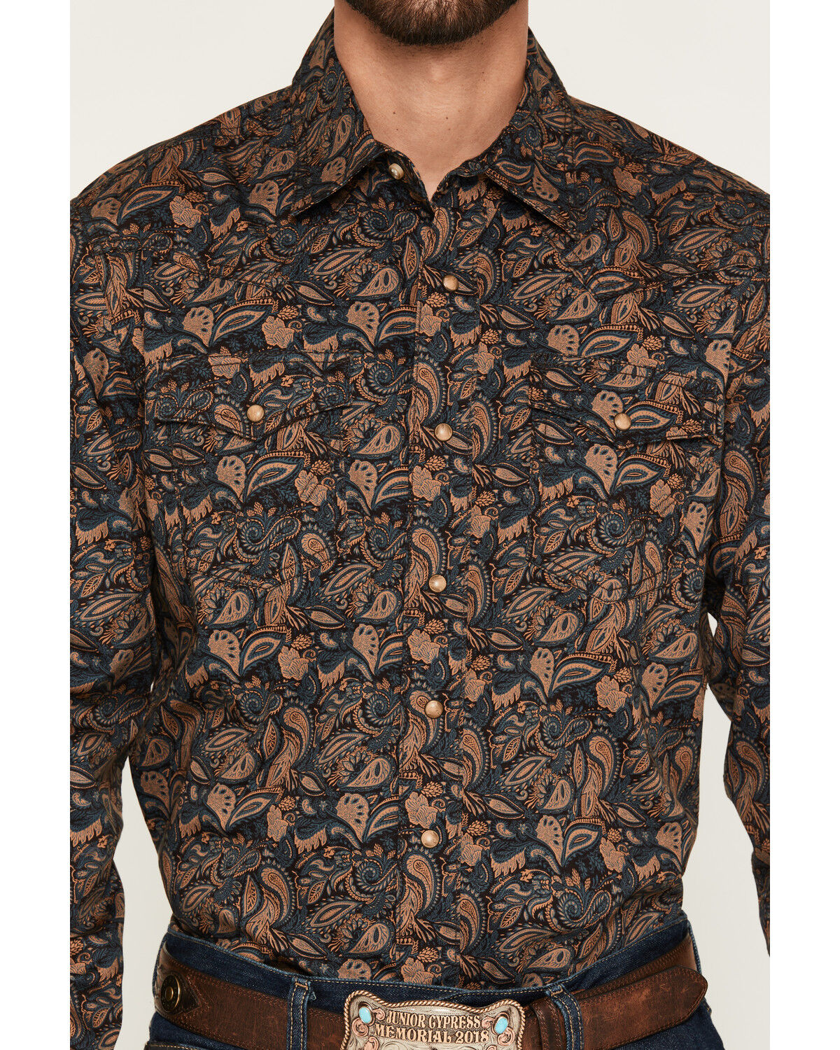 Image #3 - Wrangler Retro Men's Premium Paisley Print Long Sleeve Snap Western Shirt, Brown, hi-res