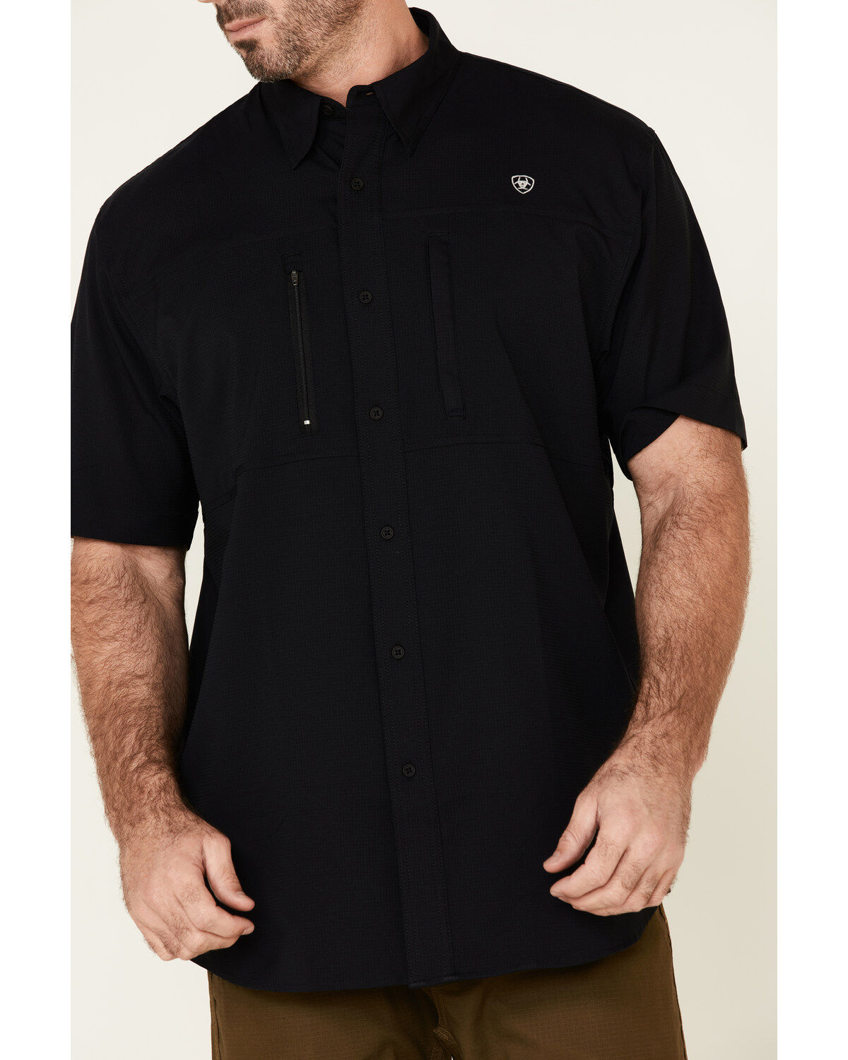 Image #3 - Ariat Men's Black Tek Solid Button Short Sleeve Western Shirt, Black, hi-res