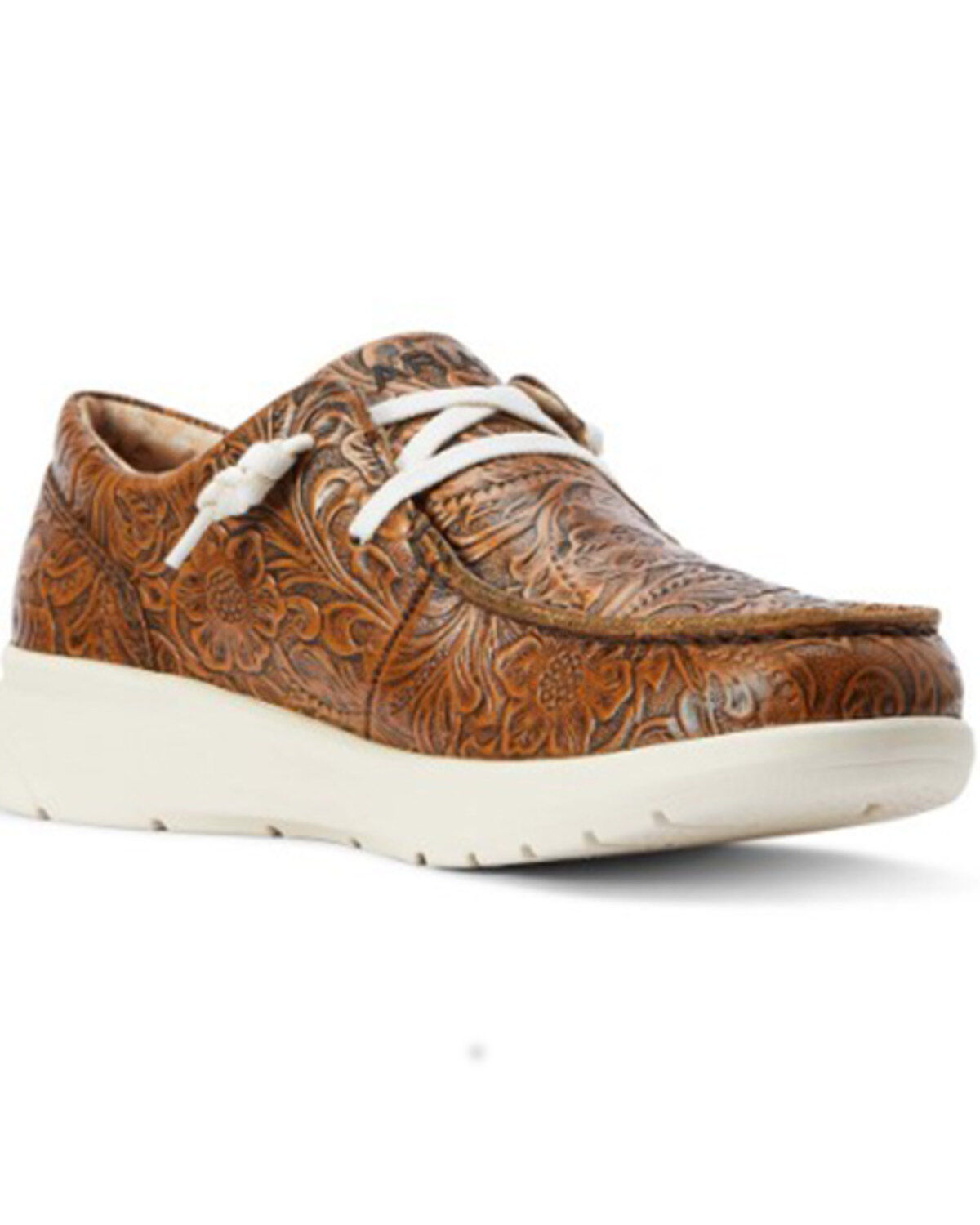 Image #1 - Ariat Women's Floral Embossed Casual Hilo Shoe - Moc Toe, Brown, hi-res